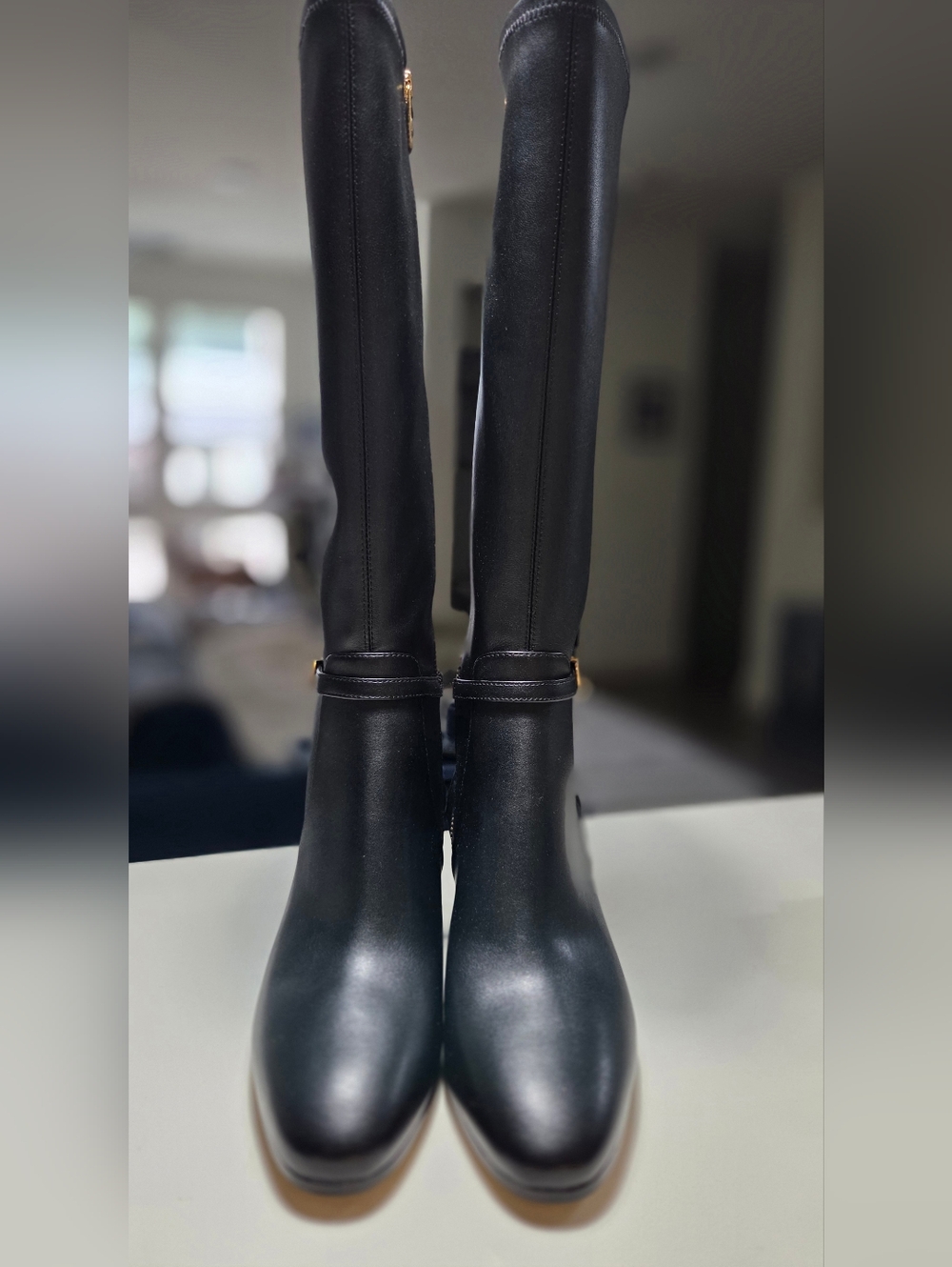 Michael Kors Black Tall Riding Boots with Gold Accent